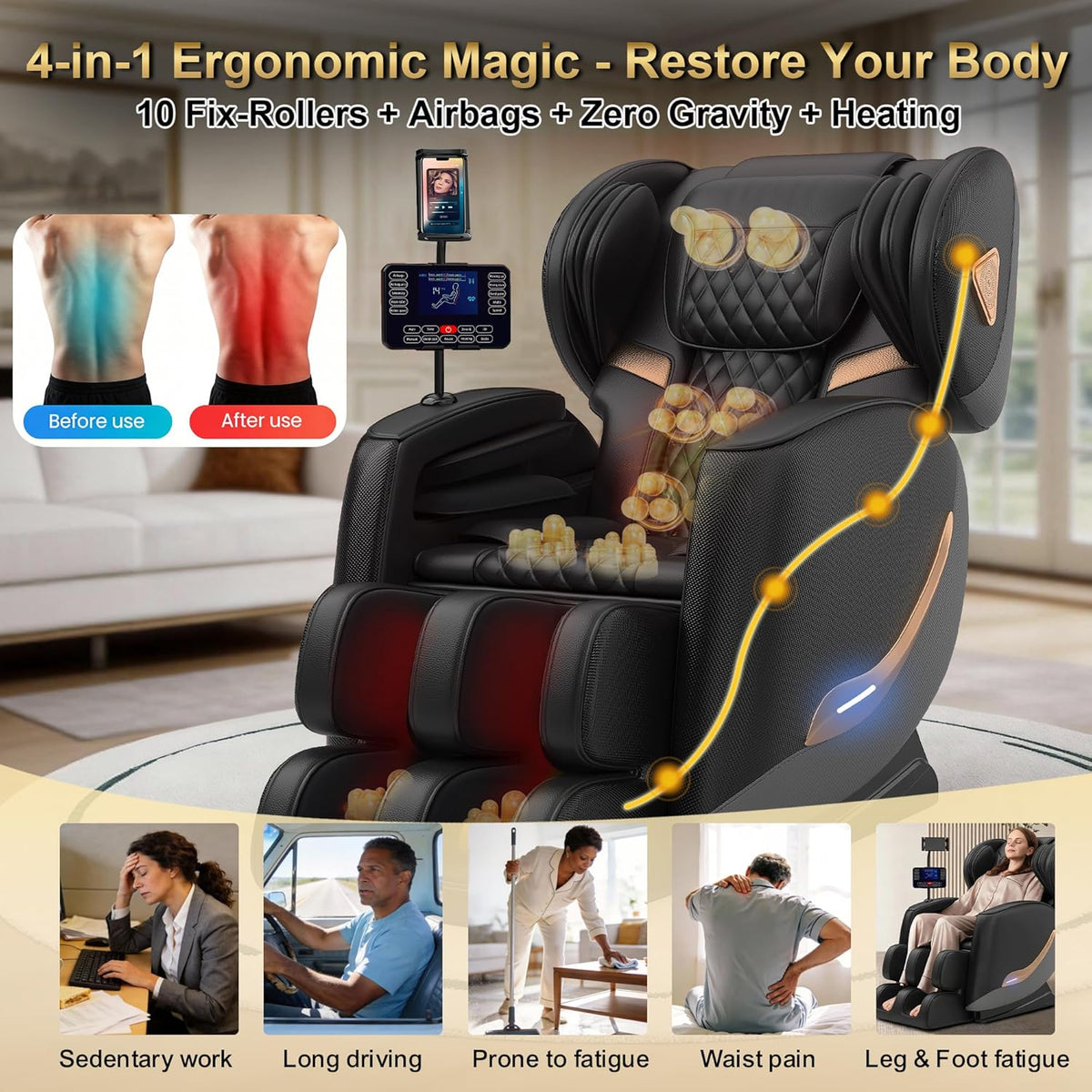 2026 Massage Chair Full Body, Zero Gravity Massage Chair Recliner - Upgraded 10-Point Roller, Heating, Airbags, Foot Roller, Shiatsu Full Body Massage Chairs, Gift for Parent — product view 5