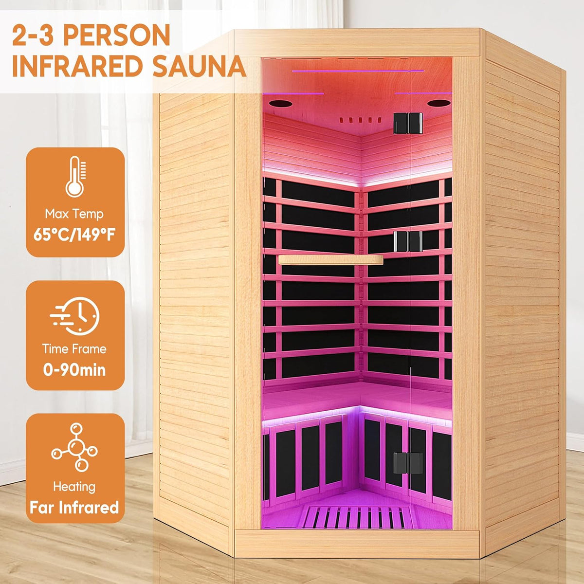 2-3 Person Corner Sauna Far Infrared 120V 20A Canadian Hemlock