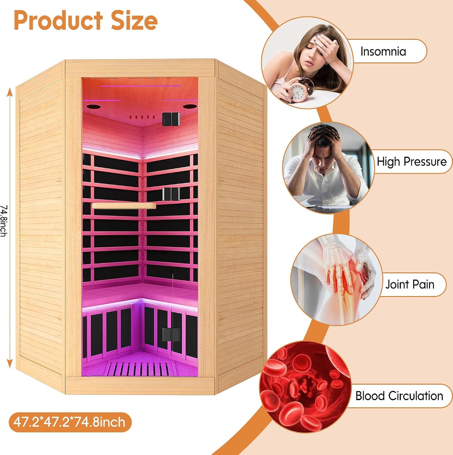 2-3 Person Corner Sauna Far Infrared 120V 20A Canadian Hemlock