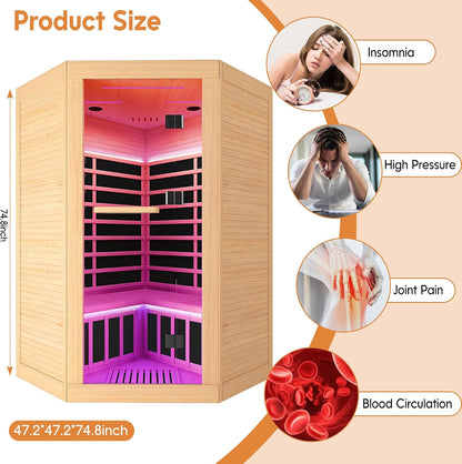 2-3 Person Corner Sauna Far Infrared 120V 20A Canadian Hemlock