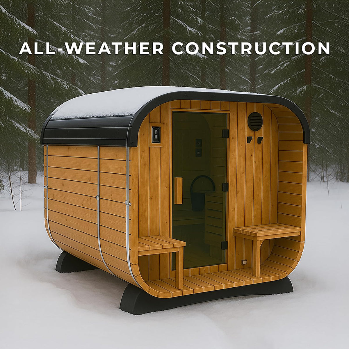 Lennon 2-4 Person Traditional Cedar Outdoor Cube Sauna with Porch, Electric Sauna Heater, Sauna Rocks, Dry Heat, Steam Sauna, LED Lights, Wi-Fi Control, Sauna Accessories — product view 3