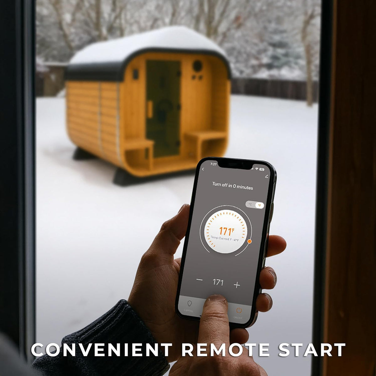 Lennon 2-4 Person Traditional Cedar Outdoor Cube Sauna with Porch, Electric Sauna Heater, Sauna Rocks, Dry Heat, Steam Sauna, LED Lights, Wi-Fi Control, Sauna Accessories — product view 5