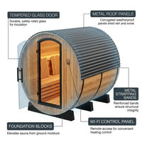 Outdoor Barrel Sauna Built for Home Wellness, Cedar Construction, 9kW Electric Heater, WiFi Control Panel — product view 5