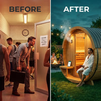 Outdoor Barrel Sauna Built for Home Wellness, Cedar Construction, 9kW Electric Heater, WiFi Control Panel — product view 6