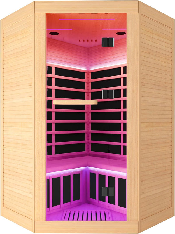 2-3 Person Corner Sauna Far Infrared 120V 20A Canadian Hemlock