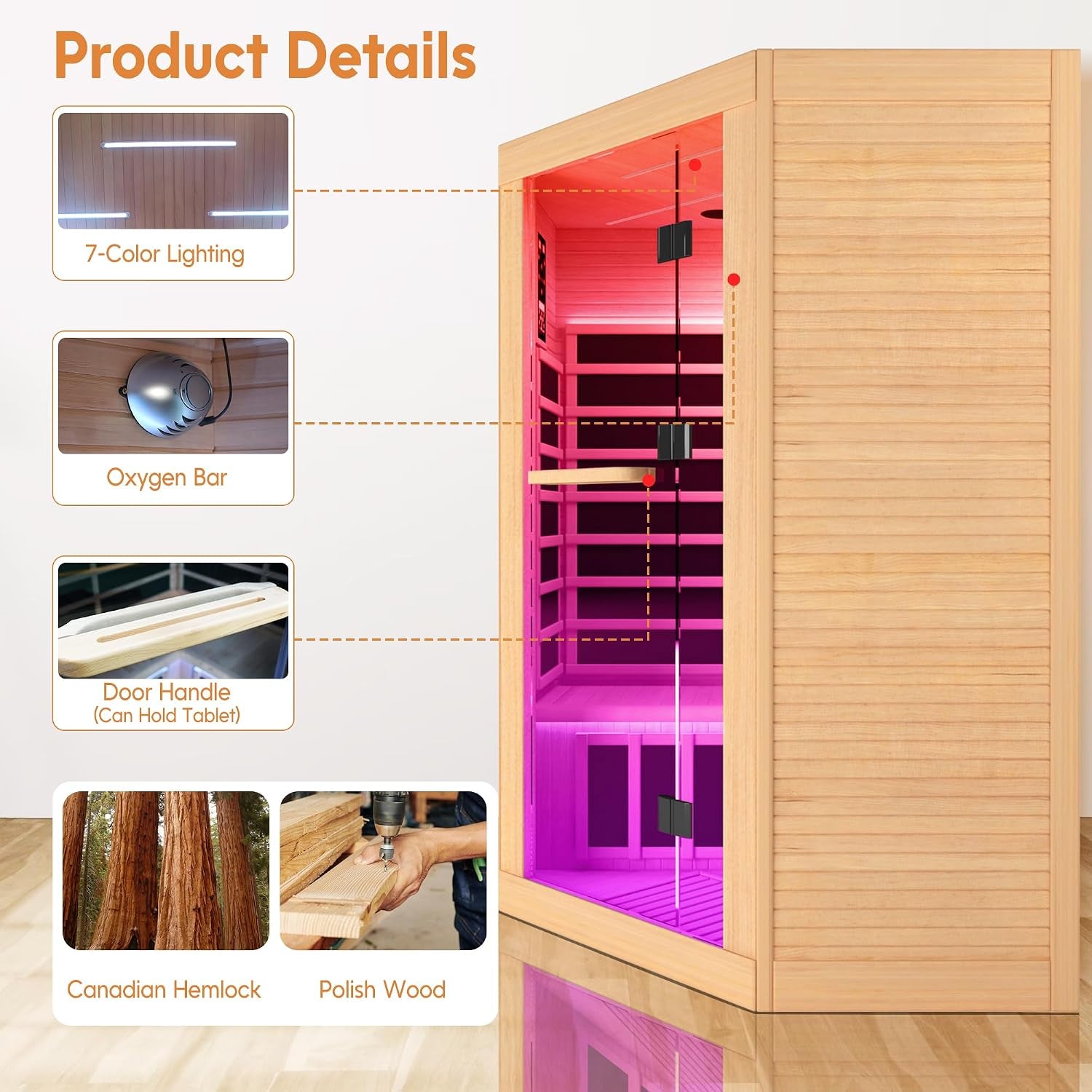 2-3 Person Corner Sauna Far Infrared 120V 20A Canadian Hemlock