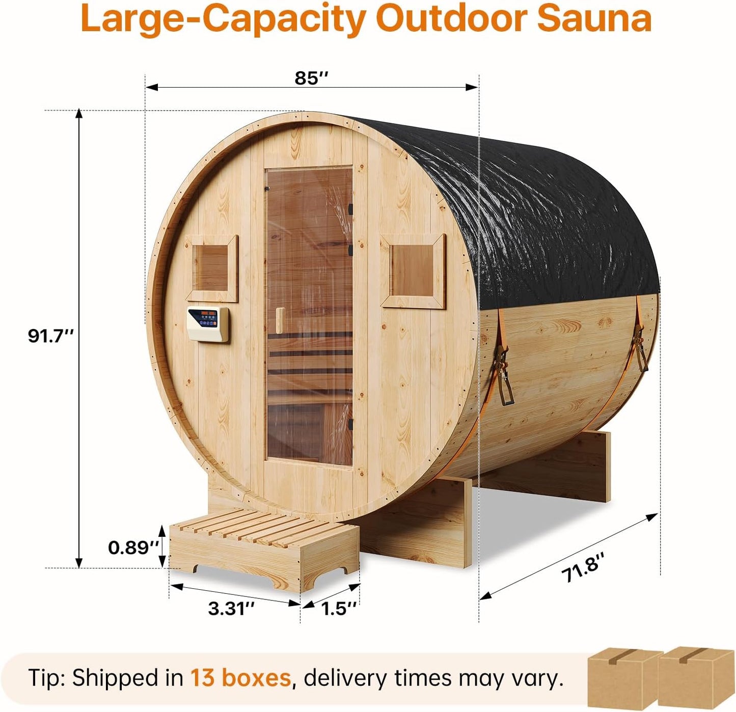 Outdoor Barrel Sauna Built for 4-6 People, 6KW Electric Heater, Solid Wood Construction, 220V Power — product view 2