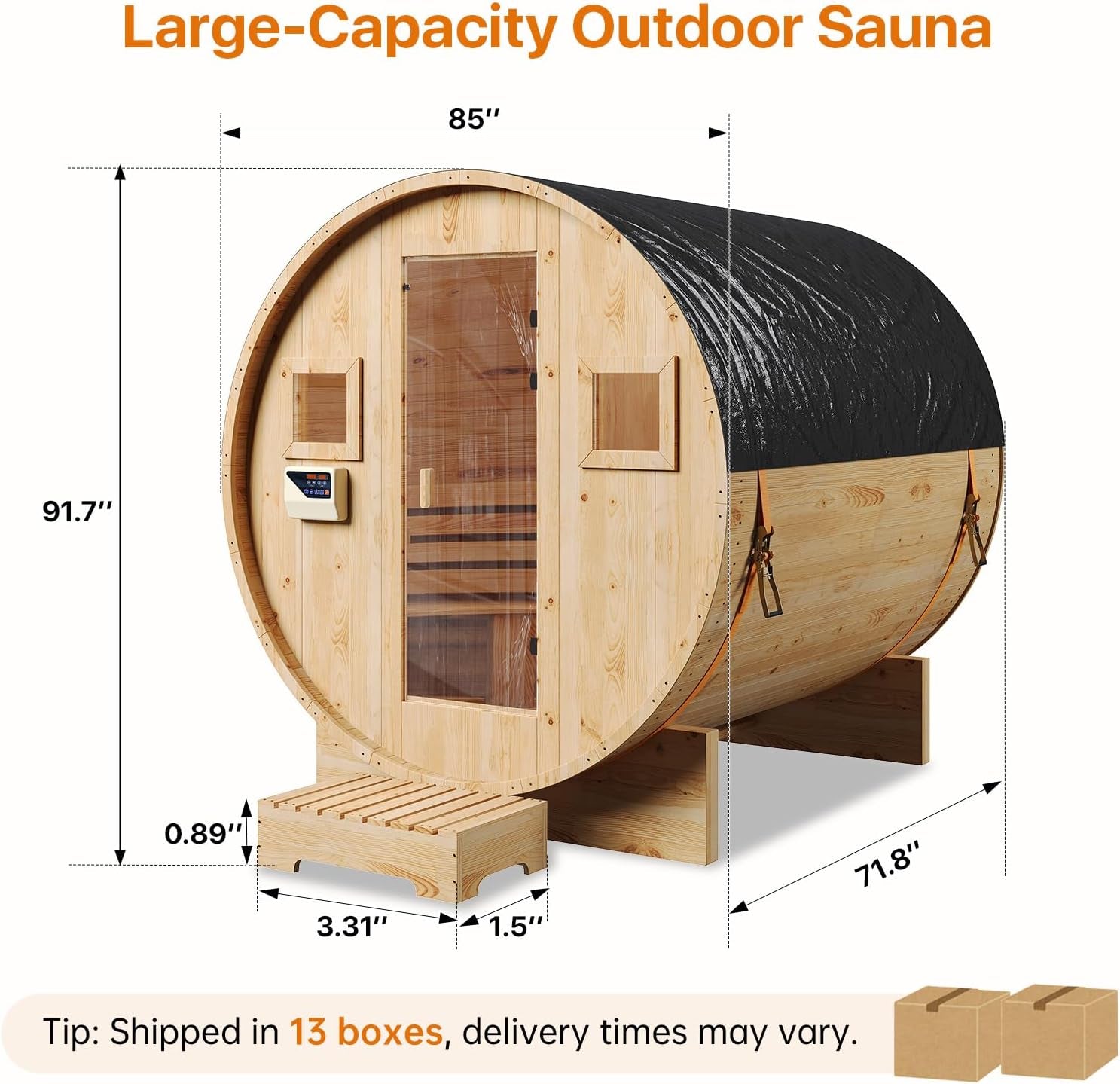 Outdoor Barrel Sauna Built for 4-6 People, 6KW Electric Heater, Solid Wood Construction, 220V Power — product view 2