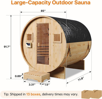 Outdoor Barrel Sauna Built for 4-6 People, 6KW Electric Heater, Solid Wood Construction, 220V Power — product view 2