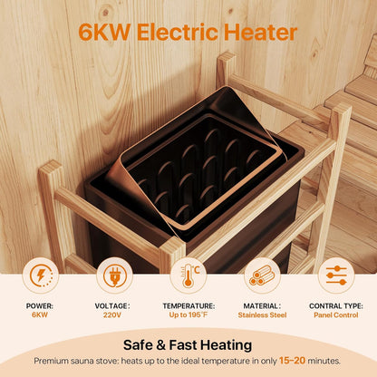 Outdoor Barrel Sauna Built for 4-6 People, 6KW Electric Heater, Solid Wood Construction, 220V Power — product view 4