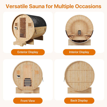Outdoor Barrel Sauna Built for 4-6 People, 6KW Electric Heater, Solid Wood Construction, 220V Power — product view 7