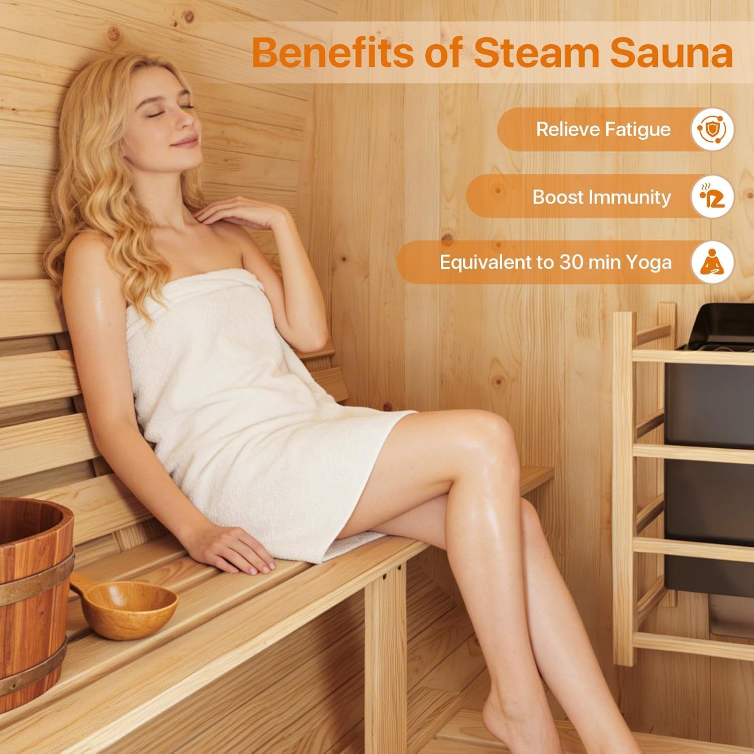 Outdoor Barrel Sauna Built for 4-6 People, 6KW Electric Heater, Solid Wood Construction, 220V Power — product view 8