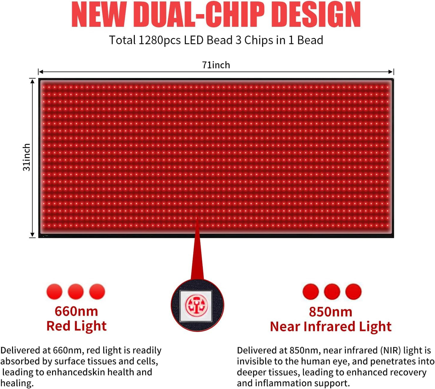 Red Light Therapy Mat for Body Pain Relief,Red Light Therapy Blanket 1280 Leds Red near Infrared 660Nm 850Nm Full Body Pad, 71"X 31" Large Red Light Therapy Pad — product view 3