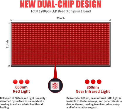 Red Light Therapy Mat for Body Pain Relief,Red Light Therapy Blanket 1280 Leds Red near Infrared 660Nm 850Nm Full Body Pad, 71"X 31" Large Red Light Therapy Pad — product view 3
