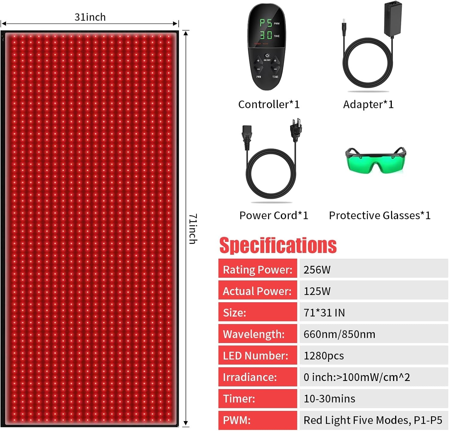 Red Light Therapy Mat for Body Pain Relief,Red Light Therapy Blanket 1280 Leds Red near Infrared 660Nm 850Nm Full Body Pad, 71"X 31" Large Red Light Therapy Pad — product view 7