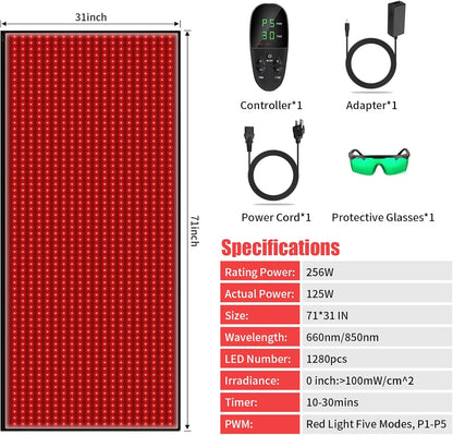 Red Light Therapy Mat for Body Pain Relief,Red Light Therapy Blanket 1280 Leds Red near Infrared 660Nm 850Nm Full Body Pad, 71"X 31" Large Red Light Therapy Pad — product view 7