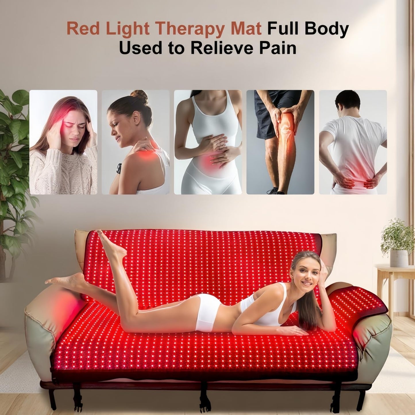 Red Light Therapy Mat for Full Body Pain Relief 75" X 35'' | Infrared Red Light Therapy Blanket for Face and Body with 2570 Dual-Wave Leds (660Nm & 850Nm) — product view 2