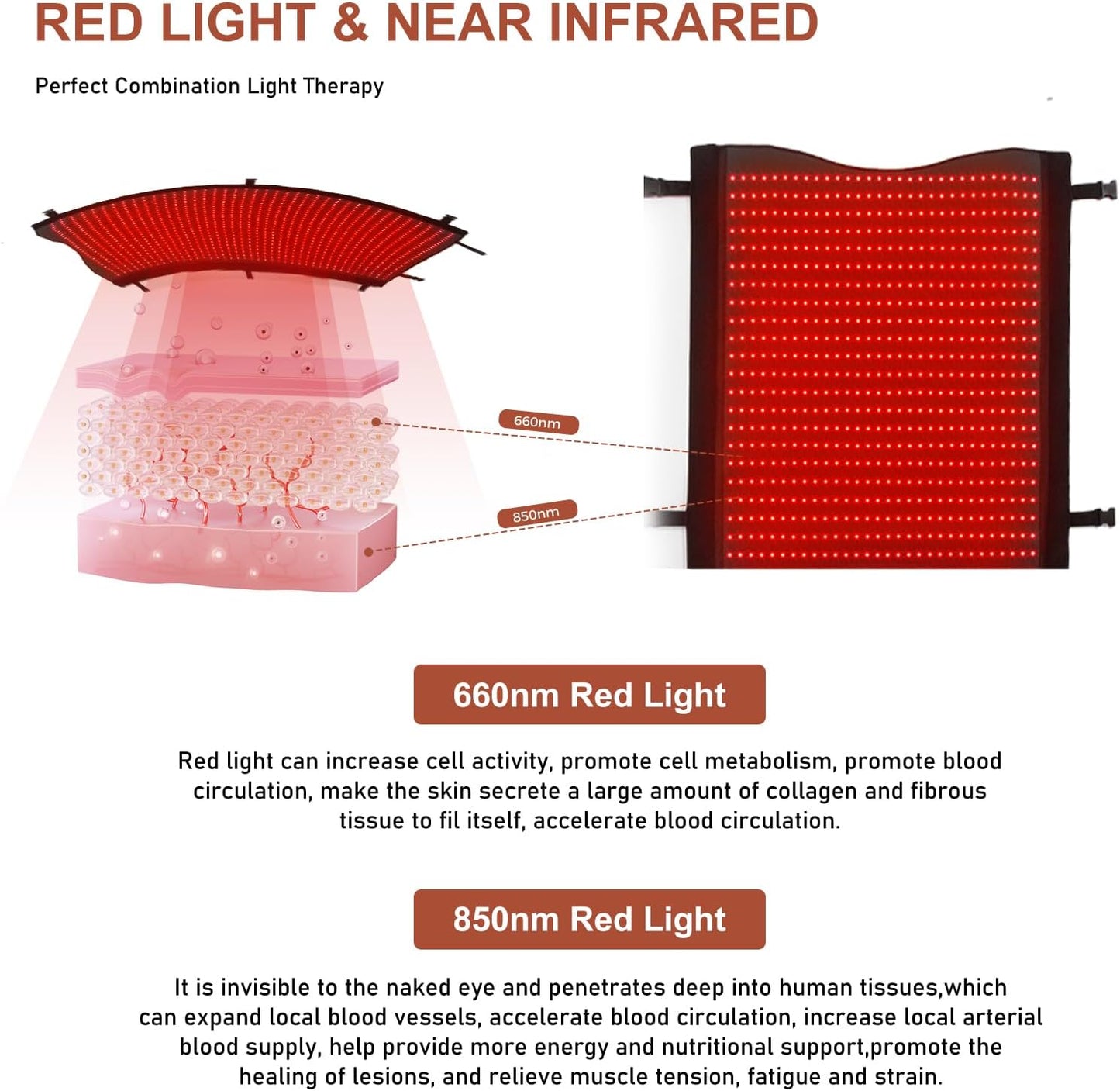 Red Light Therapy Mat for Full Body Pain Relief 75" X 35'' | Infrared Red Light Therapy Blanket for Face and Body with 2570 Dual-Wave Leds (660Nm & 850Nm) — product view 3