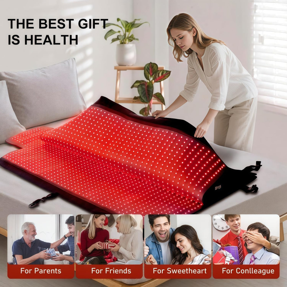 Red Light Therapy Mat for Full Body Pain Relief 75" X 35'' | Infrared Red Light Therapy Blanket for Face and Body with 2570 Dual-Wave Leds (660Nm & 850Nm) — product view 5