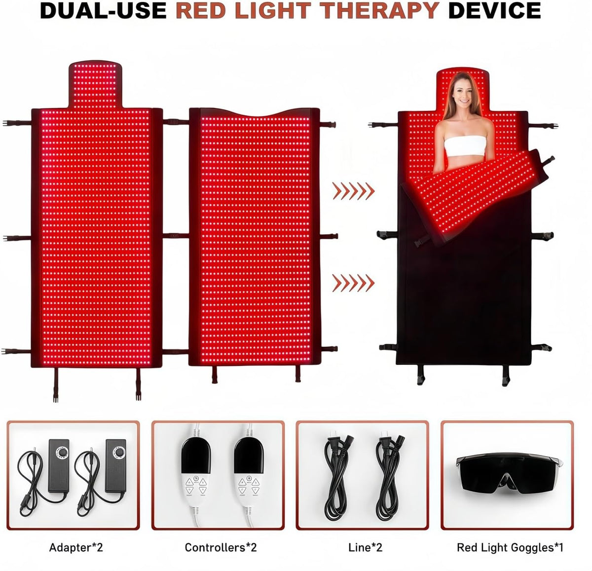 Red Light Therapy Mat for Full Body Pain Relief 75" X 35'' | Infrared Red Light Therapy Blanket for Face and Body with 2570 Dual-Wave Leds (660Nm & 850Nm) — product view 6