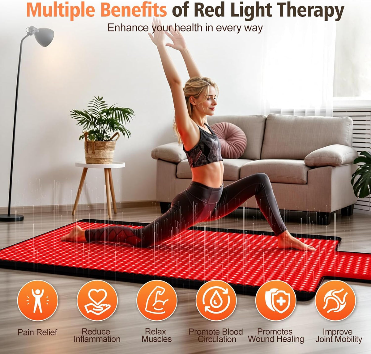 Red Light Therapy Mat for Full Body, Red Light Therapy Blanket, 2 in 1 Leds (660Nm & 850Nm) for Home Use, 3 Modes & Adjustable Timer, 76.8'' X 33.4'' — product view 2