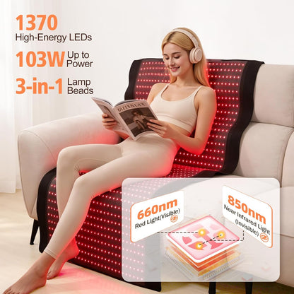 Red Light Therapy Mat for Full Body, Red Light Therapy Blanket, 2 in 1 Leds (660Nm & 850Nm) for Home Use, 3 Modes & Adjustable Timer, 76.8'' X 33.4'' — product view 4