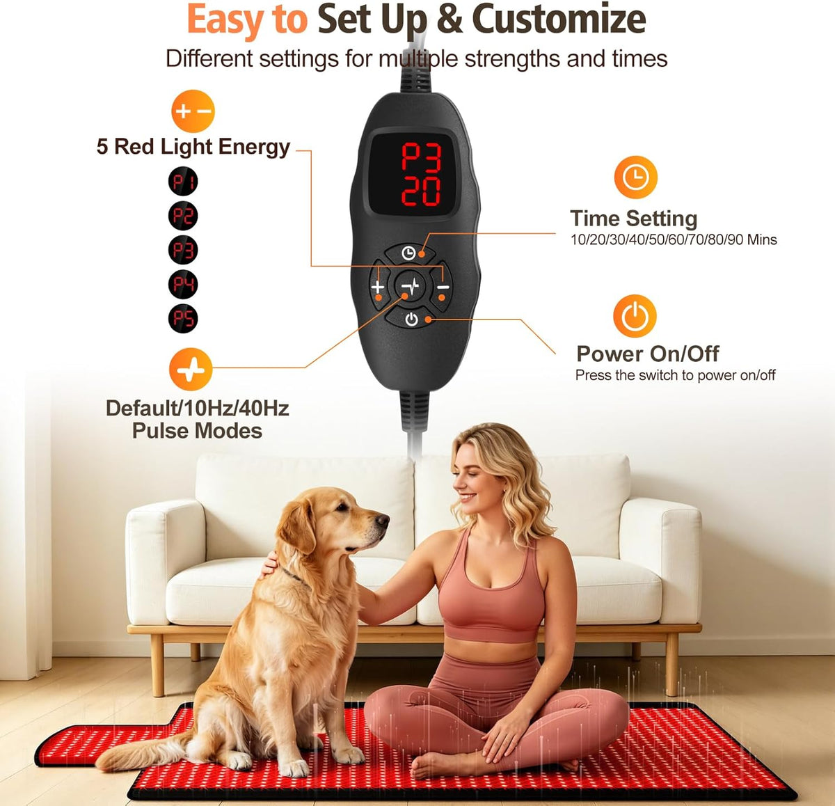 Red Light Therapy Mat for Full Body, Red Light Therapy Blanket, 2 in 1 Leds (660Nm & 850Nm) for Home Use, 3 Modes & Adjustable Timer, 76.8'' X 33.4'' — product view 5