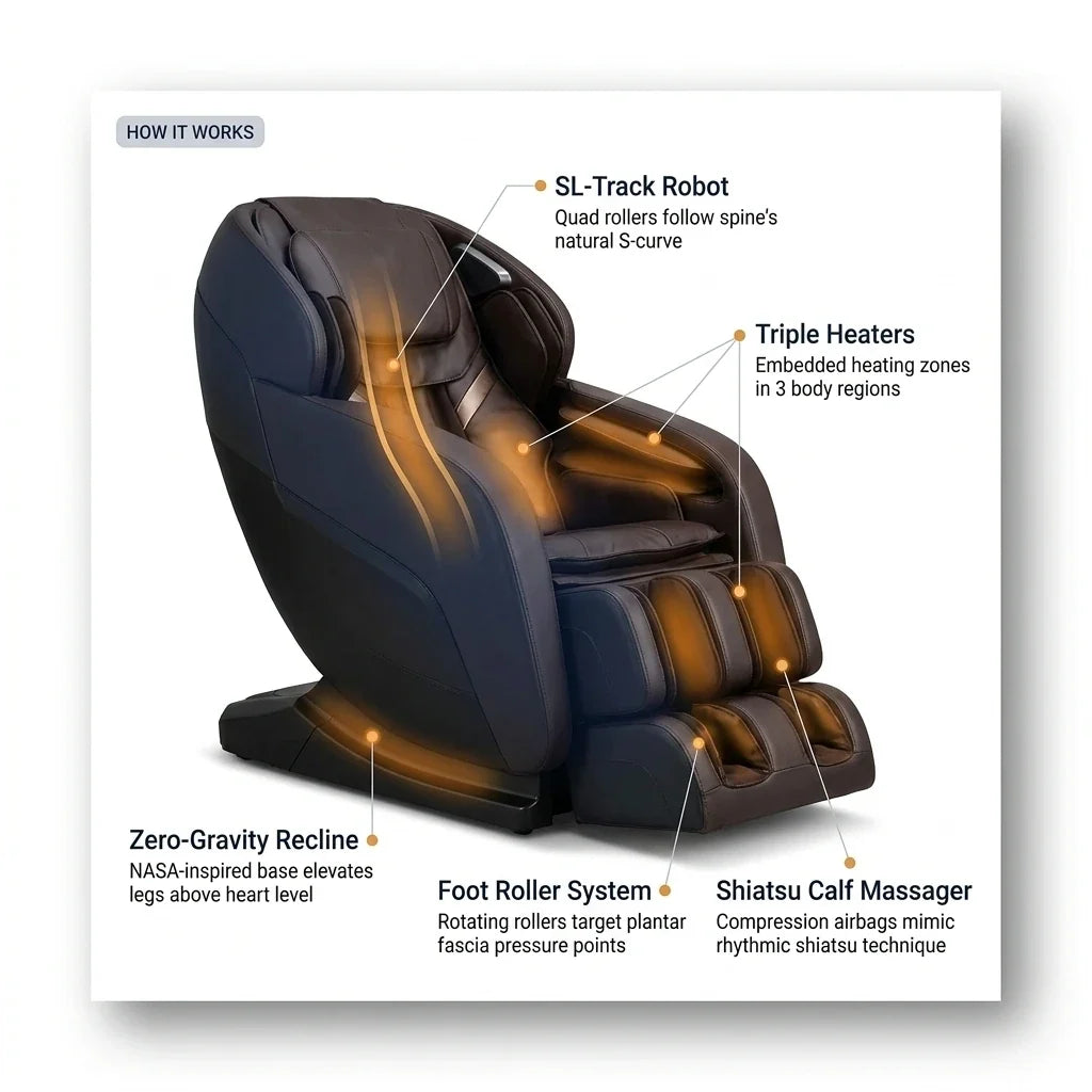 Jin Espresso Synthetic Leather SL Track Massage Chair — How It Works