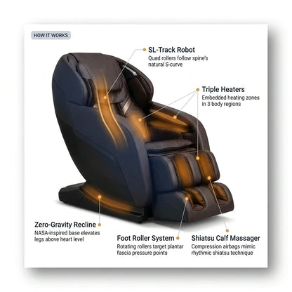 Jin Espresso Synthetic Leather SL Track Massage Chair — How It Works