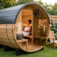 Outdoor Barrel Sauna Built for Home Wellness, Cedar Construction, 9kW Electric Heater, WiFi Control Panel — Lifestyle